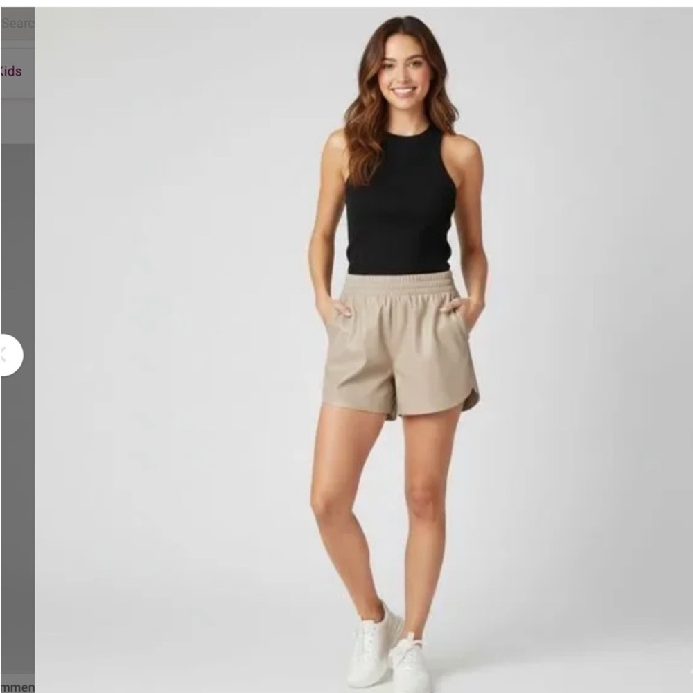 NWT Abercrombie & Fitch women's vegan leather dolphin-hem shorts in taupe